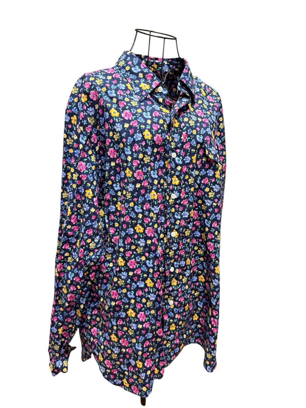 Ralph Lauren Navy Cotton Floral Button-Down Shirt with Pink & Yellow Accents XXL - Picture 3 of 9